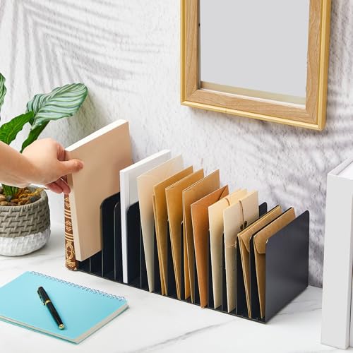 Suzile 15-Compartment Metal Desktop File Organizer Black 16" Vertical Sorter