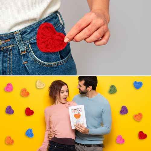 140 Sets Emotional Support Gift Bulk Cute Hand Crocheted Pocket Hug Heart Inspirational Cards and Bags Classroom Gift Exchange Party Favors for Preschool Toddler Boy Girls