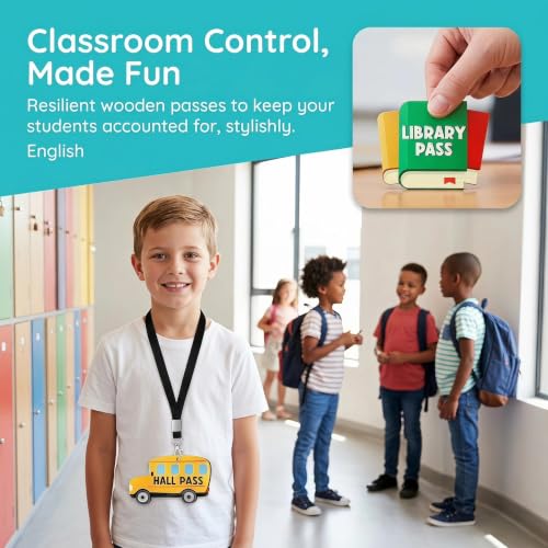 Wooden Classroom Hall Pass Lanyard 3.9x2.6 Inch for School Management