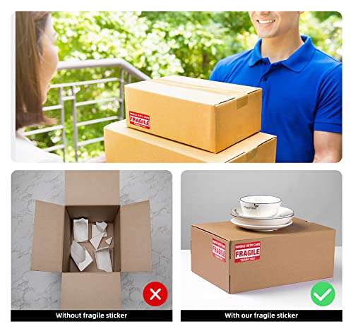 LuckyGuard 3 x 2 Inch Handle with Care Fragile Stickers (500 Labels, Roll) for Shipping & Moving