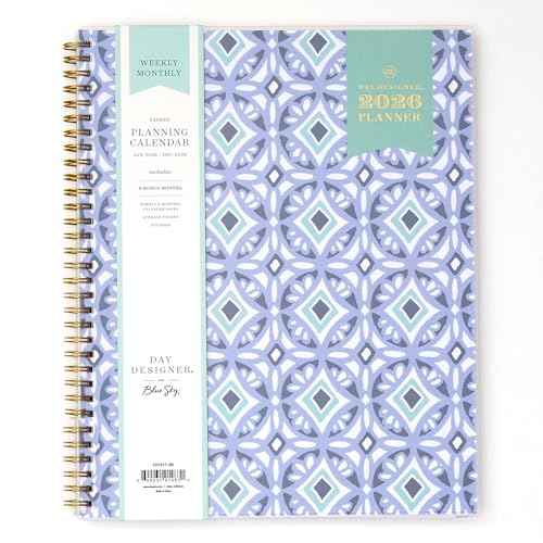 Blue Sky Day Designer 2026 Weekly and Monthly Planner Calendar, January 2026 - December 2026, 8.5" x 11", Flexible Cover, Durable Twin Wire Binding, Includes Storage Pocket, Stickers, Tile