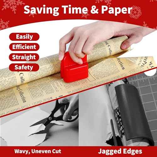 Christmas Wrapping Paper Cutter - 2 Pack, Straight & Neat Paper Roll Cutter for Gift Wrapping (Black & Red)