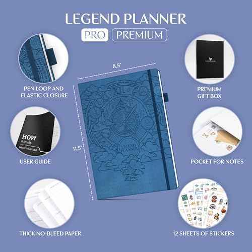 Legend Planner PRO Premium ? Large Undated Weekly, Monthly & Budget Planner with Habit Tracker ? Life Organizer for Time & Task Management, Goal Setting & Productivity ? A4 size (Mystic Blue)