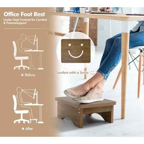 Y&M One Step Stool for Adults & Seniors, Waterproof HDPE Bedside Support Step Stool with Non-Slip Foot, 5.6" Heavy Duty Bed Step for High Beds, Bedroom, Office, Kitchen, Living Room ? Rustic Brown