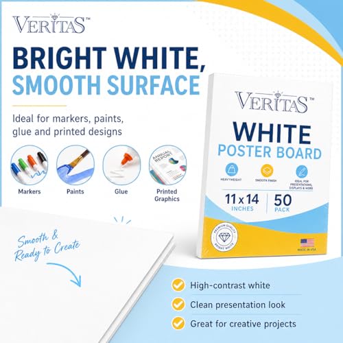 White Poster Board 11x14 Inches - 50 Pack Heavyweight Craft & Presentation Paper