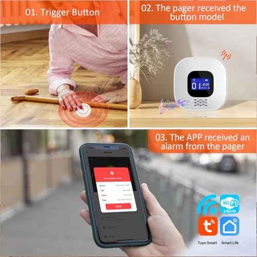 VOCA Smart WiFi Wireless SOS Pager System | Caregiver Call Button & Emergency Alert Watch | Panic Button Alarm for Elderly, Seniors, Patients, Disabled | 2.4G WiFi | 1 Receiver + 2 Call Buttons