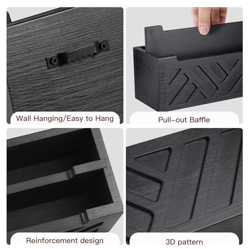 Mail Organizer Mail Holder Countertop with 2 Slots, Wood Mail Basket for Wall Table Desk, Envelope Bill Holder for Home Office Decor (Black-2)