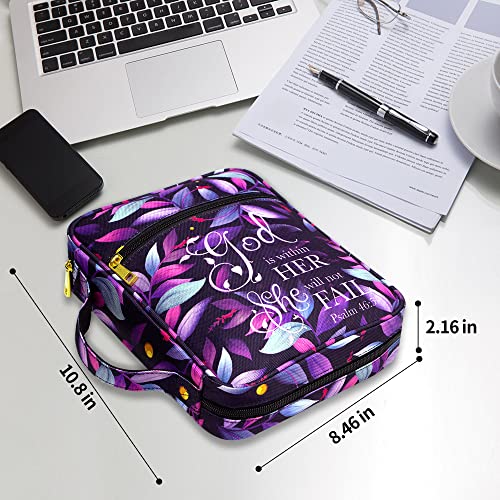 Bible Cover for Women, Bible Holder, Bible Cover Carrier Carrying Organizer Bag, God is Within Her She Will Not Fall, Zipper and Pockets for Standard Size Bible, Gift for Women(Pink1)