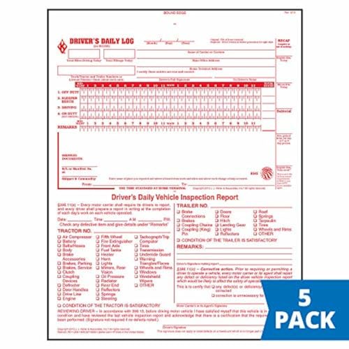 J. J. Keller Driver Daily Log Book 5-Pack (Carbonless, 31 Forms per Book, 8.5 x 11)