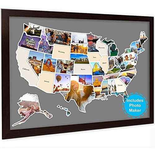 USA Photo Map - 50 States Travel Map 24 x 36 in, Includes Photo Maker, Idea Gift for Lovers Couples Adventurers, United States Weve Visited Vocation Travel Tracker Wall D?cor (Frame NOT Included)