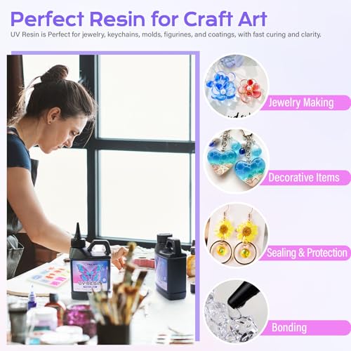 2000g UV Resin Bulk -Super Clear, Hard, Premixed UV Epoxy Fast Curing for Beginners Jewelry Making, DIY Crafts, Casting Coating and Resina Art