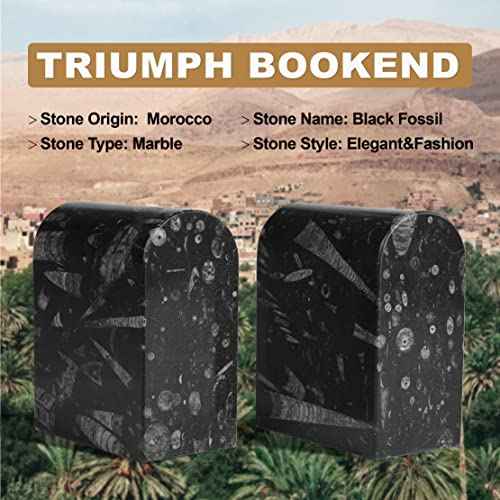 Koville Moroccan Natural Marble Bookends for Shelves, Non-Slip Book Ends, 13LBS Ultra Heavy Duty Marble Book Holders Organizer, Apartment Decor for Movies/CDs/Video Games(Fossil)