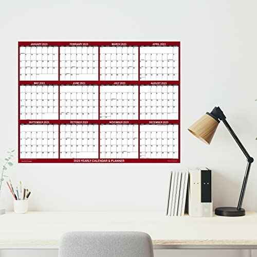 18" x 24" SwiftGlimpse 2026 Wall Calendar Erasable Large Wet & Dry Erase Laminated 12 Month Annual Yearly Wall Planner, Reversible, Horizontal/Vertical, Maroon
