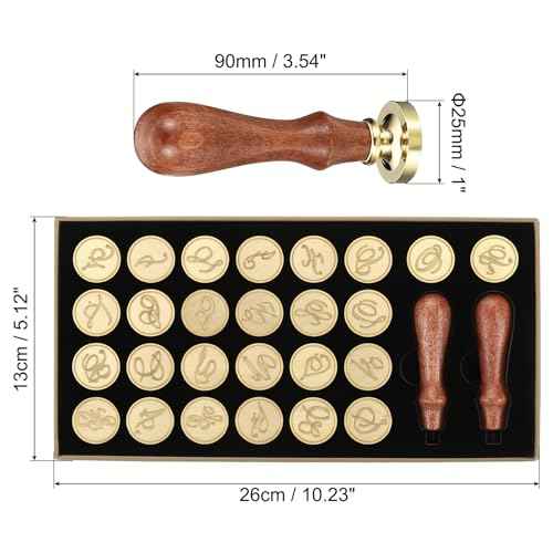 PATIKIL Alphabet Wax Seal Stamp Kit, 26 Letters A-Z Sealing Wax Stamp with 2pcs Wooden Handles, Gift Box Letter Initial Brass Head Vintage, Style 3