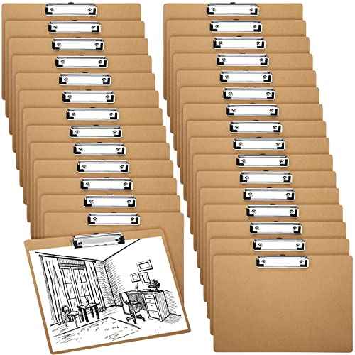 Sherr 30 Pcs Clipboard 9 x 13 Inch Large Brown Wooden Horizontal with Low Profile Clip Landscape Clipboard Layout for School Classroom Office Drawing Sketching Art Back to School Supplies
