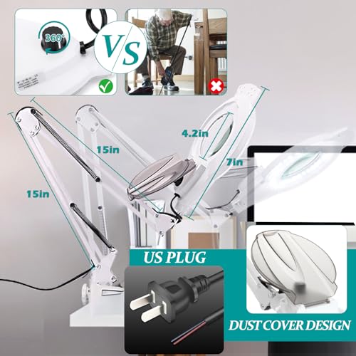 10X Magnifying Glass with Light, NUEYiO 2200 Lumens Stepless Dimmable Mangifier with Light, 4.2" Real Lens, Adjustable Metal Swing Arm Lighted Magnifying Lamp for Esthetician, Crafts, Close Work