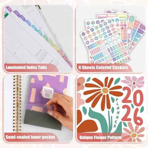 GuassLee Planner 2026 Daily Weekly and Monthly - A5 Planner from January 2026-December 2026, 6.1"x8.4" Aesthetic Agenda Planning Book with Back Pocket, Stickers, Coated Tabs, A5 Size