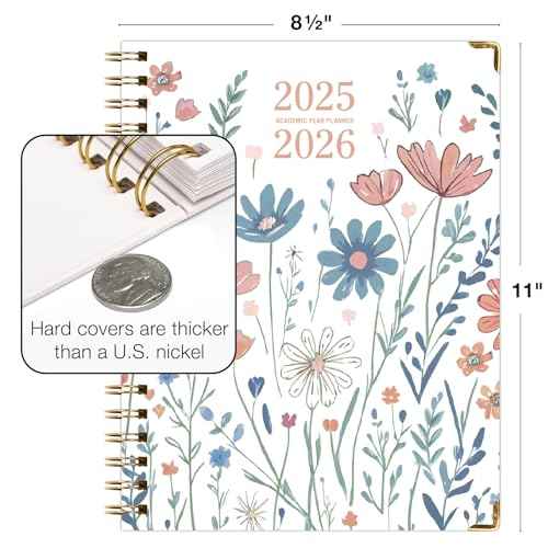 HARDCOVER Academic Year 2025-2026 Planner: (June 2025 Through July 2026) 8.5"x11" Daily Weekly Monthly Planner Yearly Agenda. Bookmark, Pocket Folder and Sticky Note Set (Colorful Botanicals)