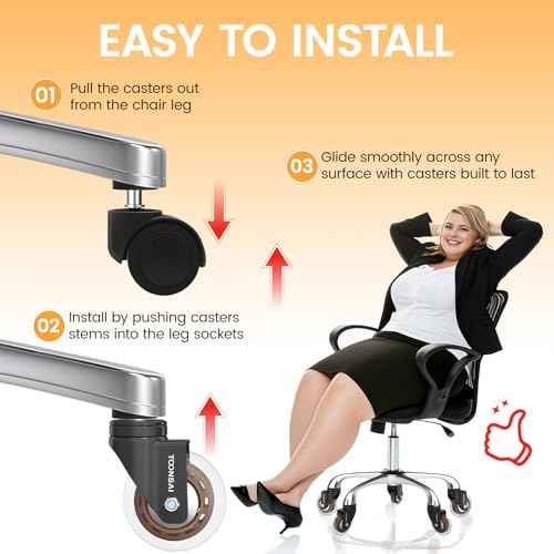 Upgraded,3 Inch Ultra Heavy Duty Office Chair Wheels,(Stem7/16-7/8), Replacement Rubber Caster Wheel, Set of 5,Silent, Smooth-Gliding, for Hardwood Flooring, Carpet Flooring,-Not for 1KEA Chairs