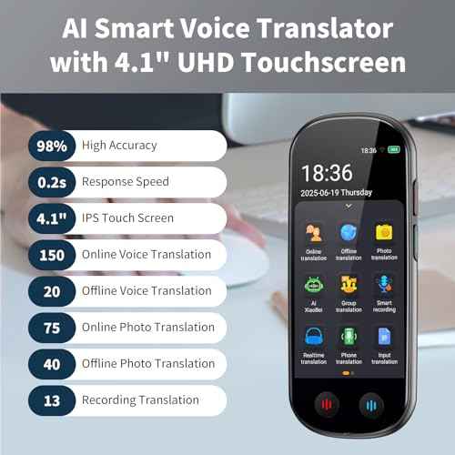 Language Translator Device No WiFi Needed, 2025 Upgraded AI Translator, 150+ Languages Instant Two Way Vioce Translator, Online/Offline/Recording/Photo/Text Translation for Business Learning Travel