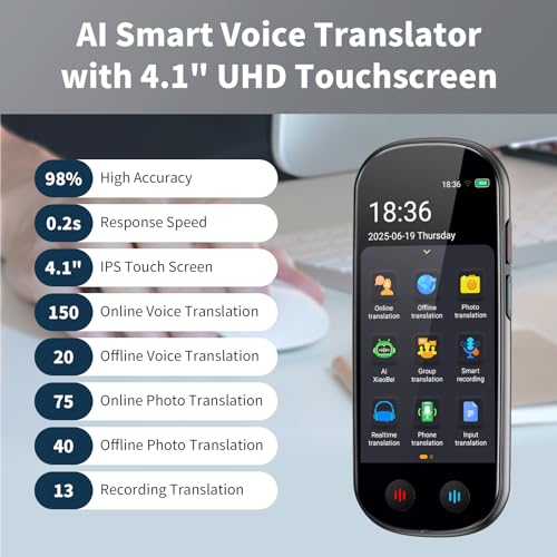 FLTIDUNDI Grey AI Language Translator Device 150+ Languages Offline & Online