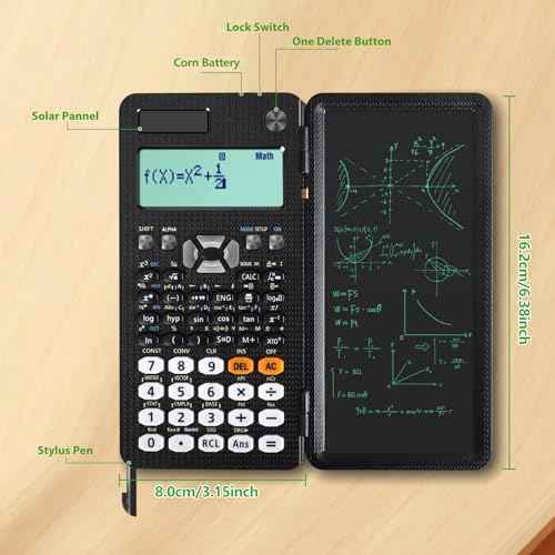 Scientific Calculator with Writing Tablet, Upgraded 991ES Calculator with 417 Functions, Erasable LCD Notepad, Solar Battery Power, Portable Office School Supplies for Student, Teacher