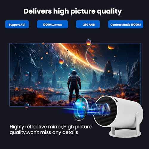[Auto Keystone]HY300Pro Portable Mini Projector with Wi-Fi Bluetooth USB HDMI, Full HD 1080P 4K Support, Built-in Android Netflix & YouTube Ready, Home movie theater, Kids Gift,Phone & PC Mirroring