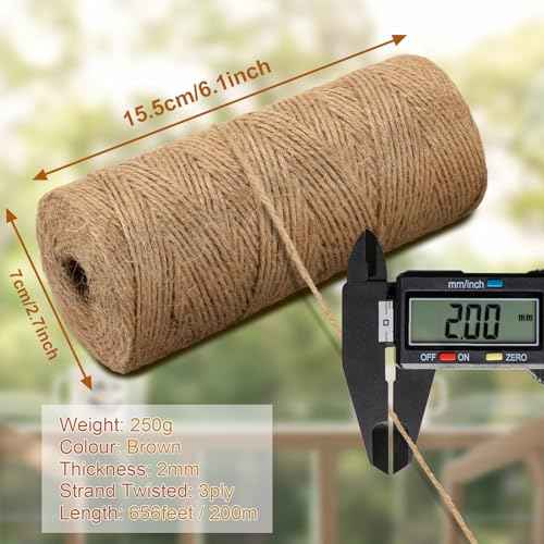 Twine String 1312 Feet Long Jute Twine Hemp Rope for Gardening Crafts Giftwares Wrapping Packing Wedding Decor, Brown 2 Rolls