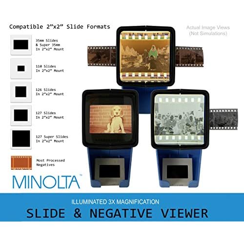 MINOLTA 35mm Desk Top Portable LED Slide and Negative Viewer Luminated 3X Magnify ? for 2"x2" Slides & Positive Negatives - Worldwide AC Adapter & Plugs, Battery Operation & Cloth