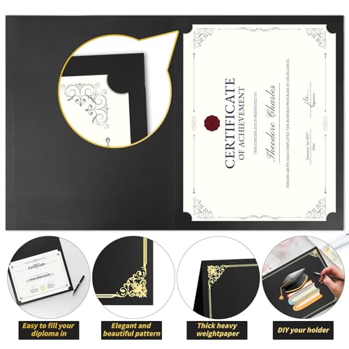 Oleitodh 50 Pack Black Certificate Holders 8.5x11 Diploma Covers | Foldable 250gsm