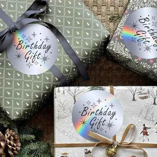 2 inch Round Holographic Thermal Sticker Labels, Waterproof & Rainbow Wave & Glitter Design, for Price/Name Tag, Barcode, DIY Custom Logo Design, Sliver(200Pcs/Roll)