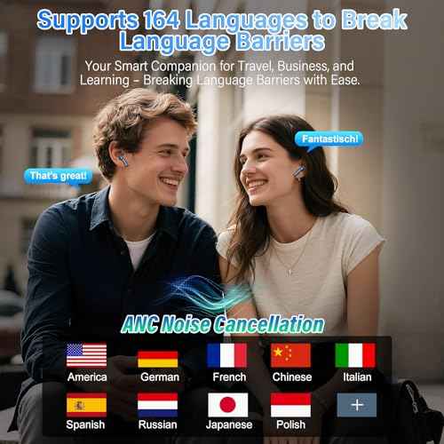 AI Translation Earbuds Real Time,164 Language/7 Translation Modes Translator Earbuds with Audio and Video Calls,No Subscription,5 EQ Modes Touch Screen Translator Headphones,48H AI Ear Buds, Dark Blue