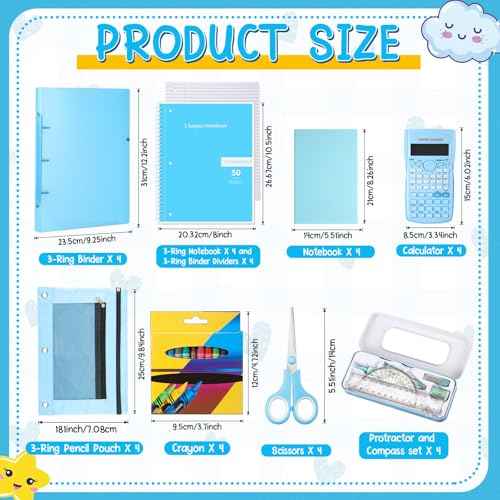 192 Pcs Middle High School Supply Kit for Student Girl Back to School Supplies Bundle Essential Stationery Stuff Set Include Calculator Notebooks Compass Folder Pen Stapler and More (Blue)