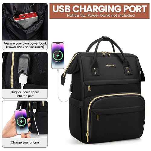 LOVEVOOK Laptop Backpack for Women,18 Inch Professional Womens Travel Backpack Purse Computer Laptop Bag Nurse Teacher Backpack,Waterproof College Work Bags Carry on Back Pack with USB Port,Black
