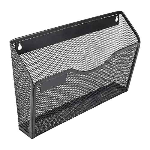 EasyPAG Wall File Organizer with Label Panel 6 Single Pocket Mesh Hanging File Folder Organizer for Letter/A4 Size Folders Wall Mounted Vertical Mail Holder for Paperwork, Office, Home, School, Black