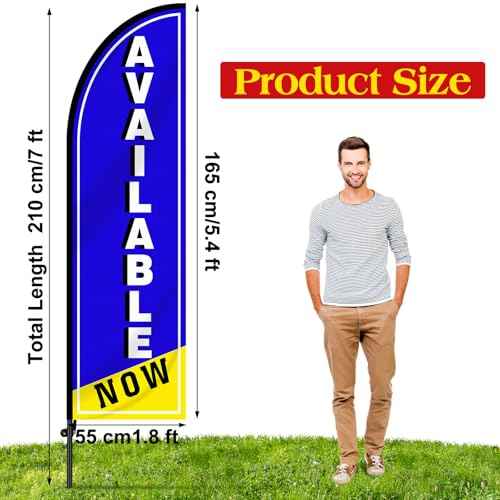 2 Pcs Now Leasing/available 7 ft Swooper Feather Flags Set Advertising Flag Banner with 5 Poles and 1 Stand Swooper Sign Poles Kit Advertising Signs for Retail Stores Business