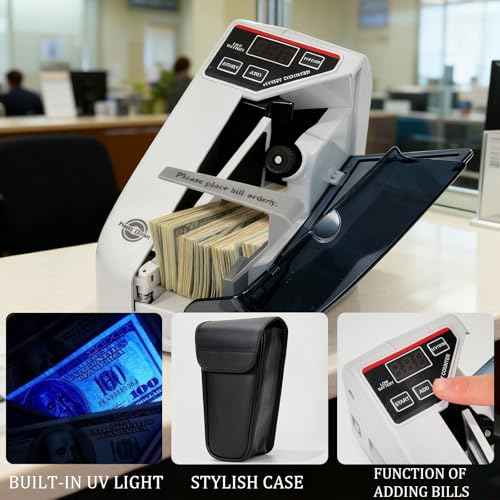 WINB Money Counter Machine with UV Counterfeit Detection - Portable Cash Counter Machine, 600 Notes/Min High-Speed Money Counting Machine for Bills & Currency