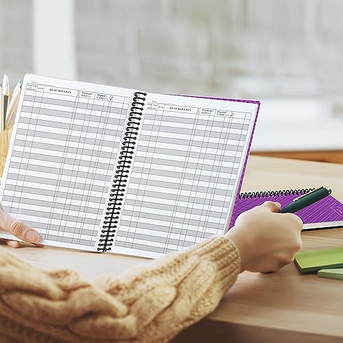 Premium Check Book Register & Debit Card Ledger Notebook – 2,600 Entries, 8.5 x 5.5 in, Purple