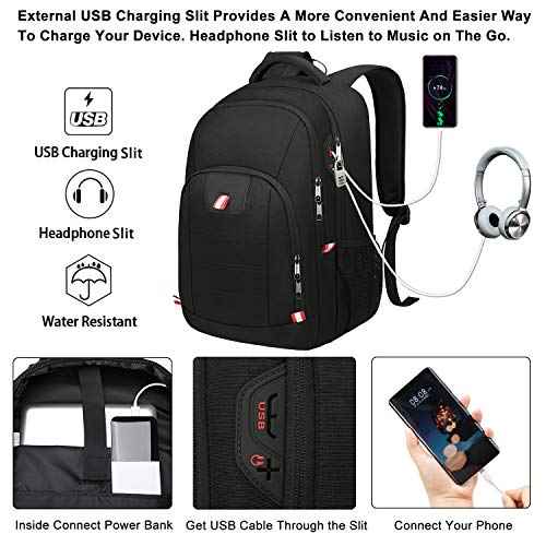 Travel Laptop Backpack, Black Backpack for Men and Women with USB Slit Business Computer Back Pack (Black, 15.6 Inch)