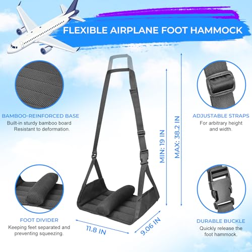 AZAMIA No-Collapse Airplane Foot Hammock - 1pc Black (1pc-black) In-Flight Foot Rest