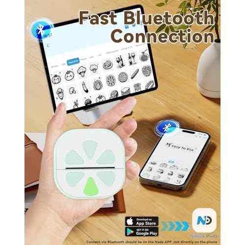 Sticker Printer - Mini Printer Bluetooth Portable Inkless Printer, Sticker Maker Machine with 3 Rolls Paper, Print Pods Thermal Printer for Study Notes, Photos, DIY, List, Work Plan, Gift