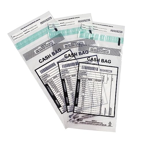 Tamper-Evident Clear Plastic Bank Deposit Bags, 5x9, Pack of 1000 | Write-On Panel, Tear-Off Receipt