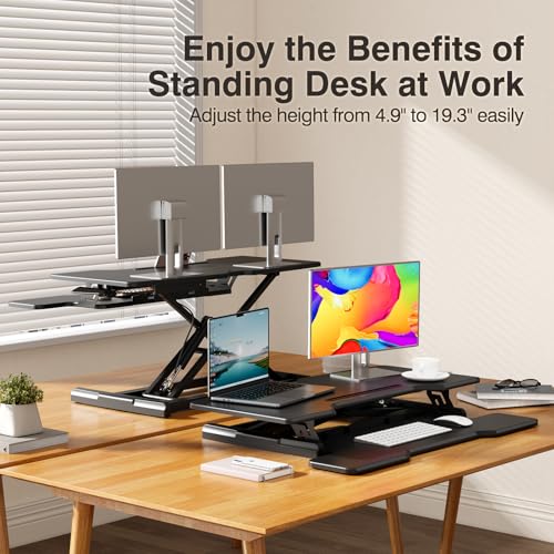 JYLH JOYSEEKER 32-Inch Black Standing Desk Converter - Sit to Stand Riser