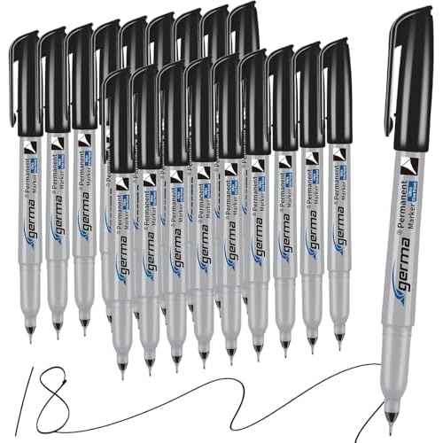 Ultra Fine Point Permanent Markers Black, 18 Pack Ultra Fine Tip Markers, Waterproof, Quickly Dry, No bleed, Works on Plastic, Wood,Stone, Metal and Glass for School Office Home