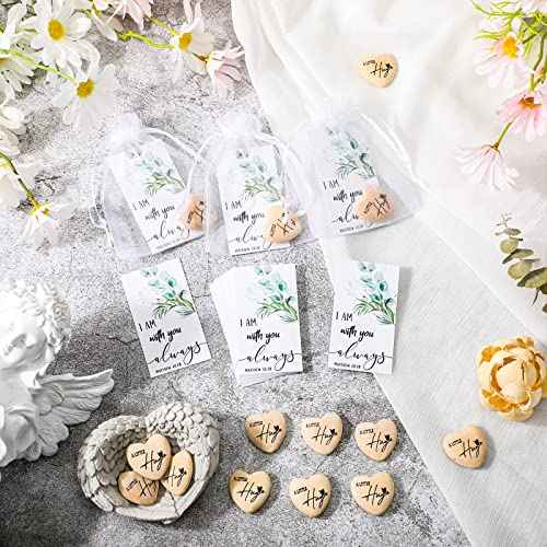 Bucherry 100 Sets Wooden Heart Pocket Hug Token with Bible Hug Card Organza Bag Bulk Student Gift Relationship Gift Love Pocket Reminder Keepsake Heart Charm for Family Friend Colleagues