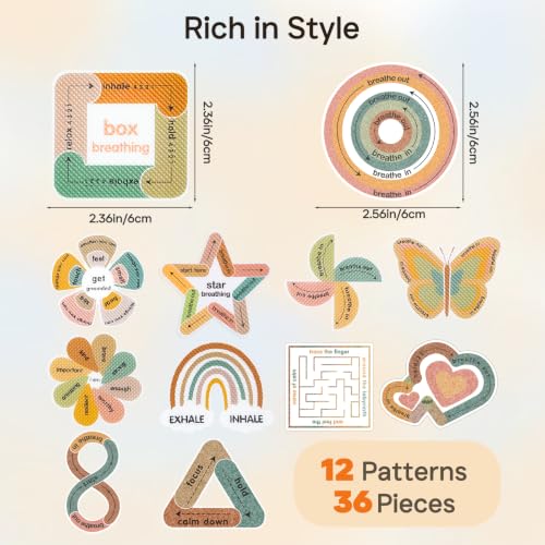 Boho Color Sensory Anxiety Relief Stickers 36Pcs - Textured Mood Calming Fidget for Adults & Teens