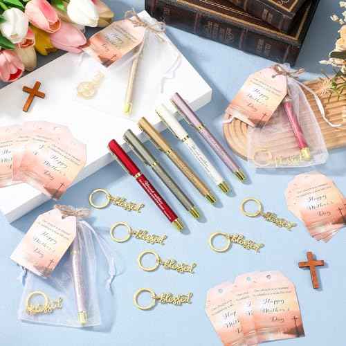 Spakon Church Gift Bulk for Mothers Day Blessed Bible Verse Ballpoint Pens Keychain Christian Cross Happy Mother's Day Tag