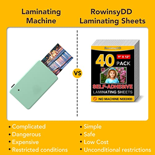 RowinsyDD 40 Pack Self Adhesive Laminating Sheets 9x12 Inches - Easy Home Protection