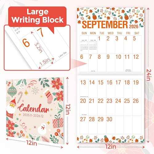 SKYDUE Calendar 2026, Large Print Monthly Wall Calendar, Nov 2025 - Dec 2026 14-Month Big Grid Wall Calendar for Home Office 12" x 24"(Open)