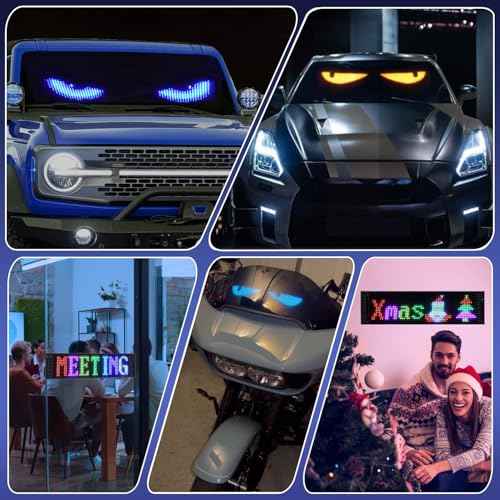 LED Car Sign, Programmable LED Matrix Panel FPCB Flexible Screen Display Animation Message Scrolling Sign APP Control for Cars, Shop, Bar, Party Festival 14.6"x3.6"